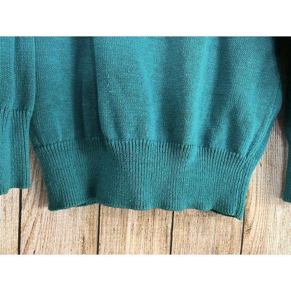 Vtg 90s Teal Beaded Knit Sweater Sz M Pearl Sequin Embellished Y2K Soft Glam - Picture 4 of 8